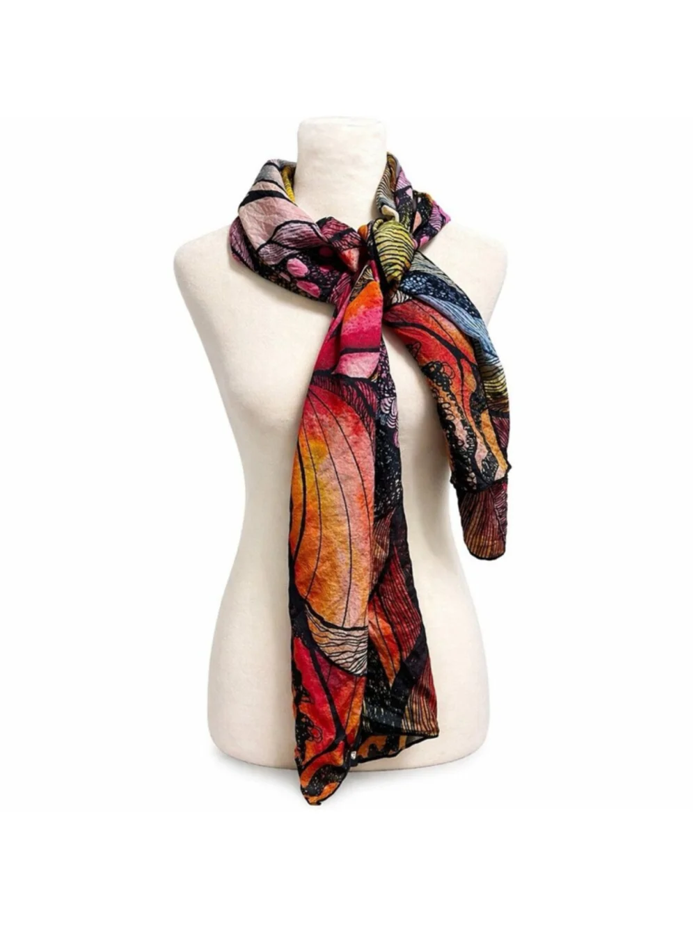 Cocoon House Wearable Art Vibrant Floral Print 100% Silk Scarf